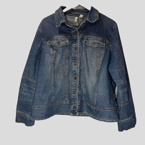 St John Bay Jean Jacket Women 1X Blue Pockets Denim Button Up Long Sleeve - Picture 1 of 15